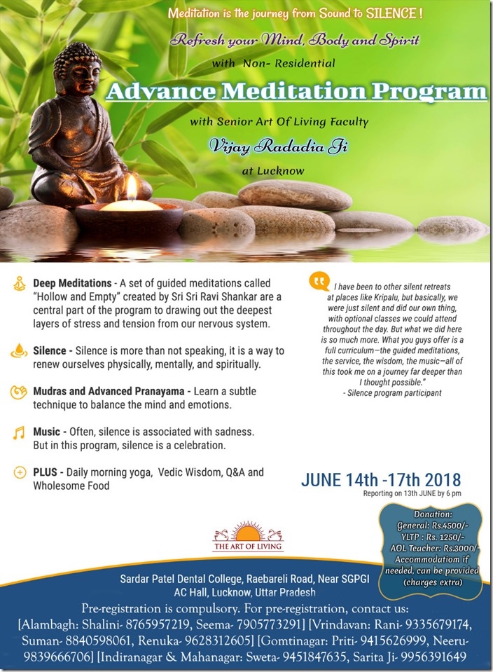 lucknow Advanced meditation program june 2018