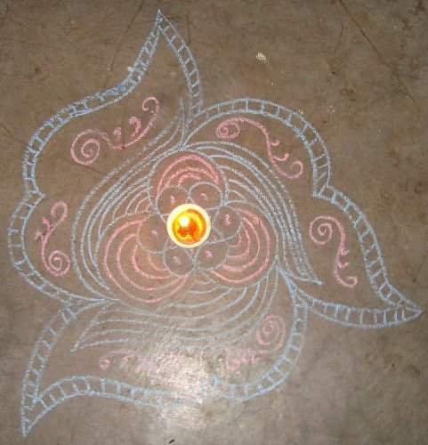 Chalk Rangoli design for Kartik month